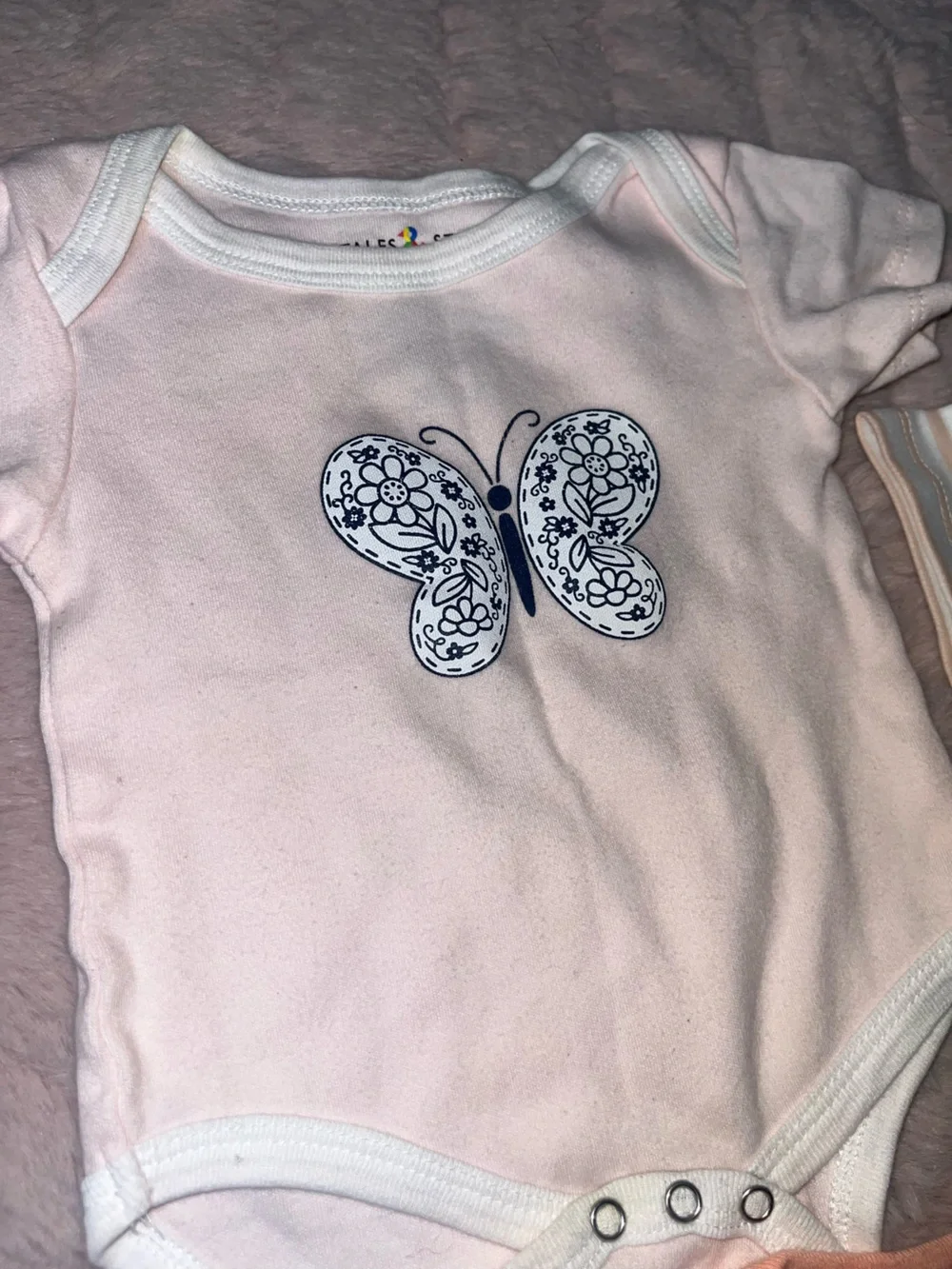 3-Pack Pink Stripe & White Butterfly Baby One-Pieces
